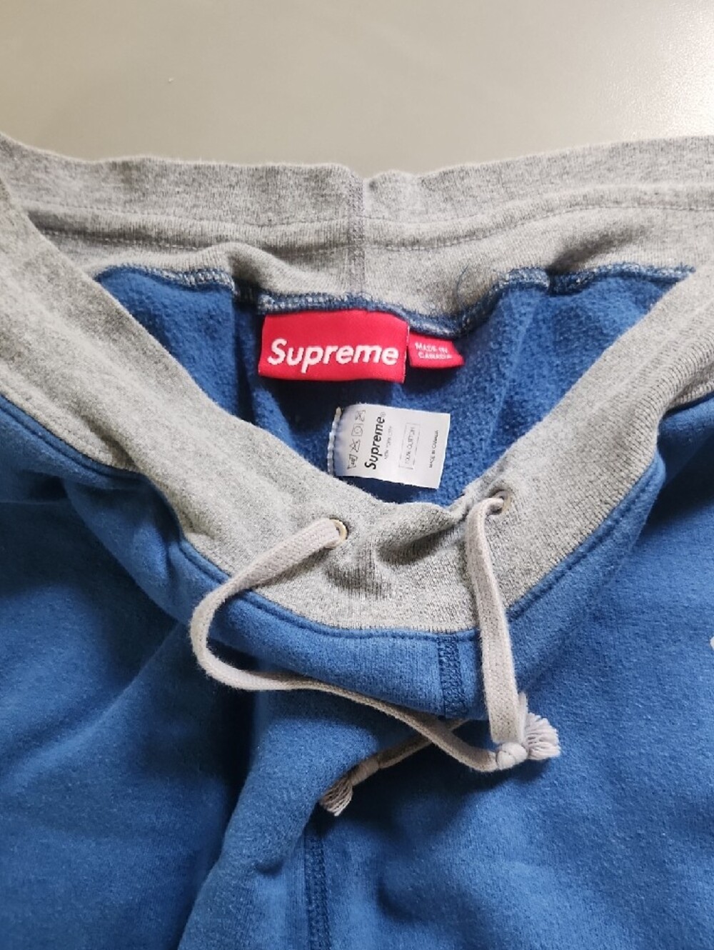 Supreme Blue Drawstring Sweatshorts with Cream Box Logo Camp Cap and Sticker - Picture 2 of 7